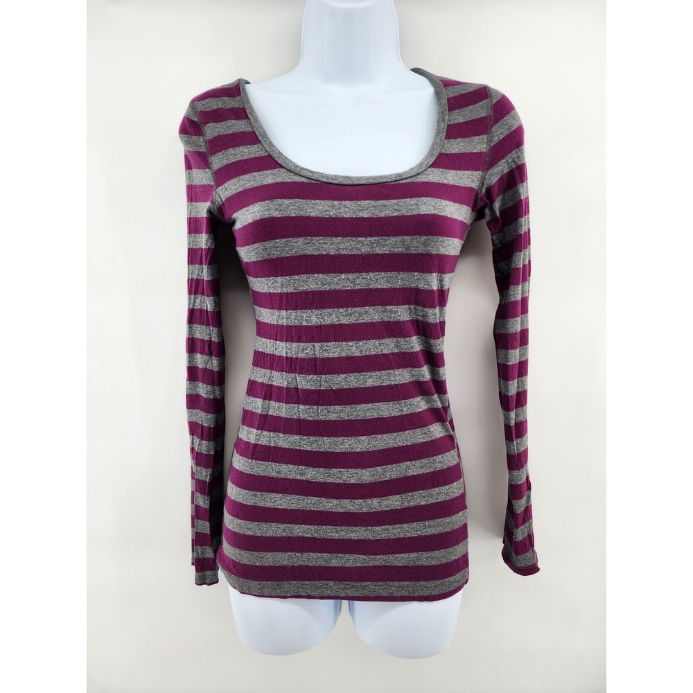 Y2K rue21 Purple Gray Striped Long Sleeve Scoop Neck Tee Small